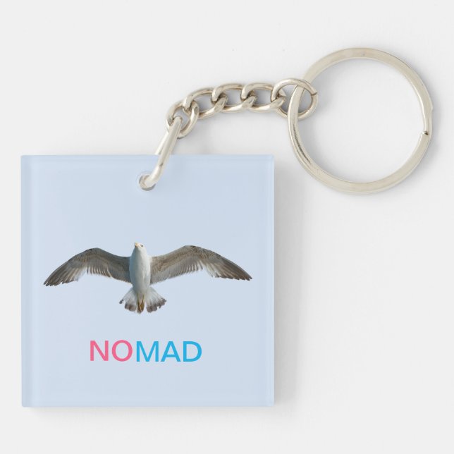 Porte-clefs Oiseau volant et calligraphie sur fond bleu clair (Dos)