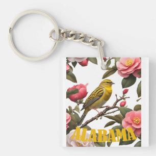 Porte-clefs Oiseau Yellowhammer d'Alabama et Camélia découpé