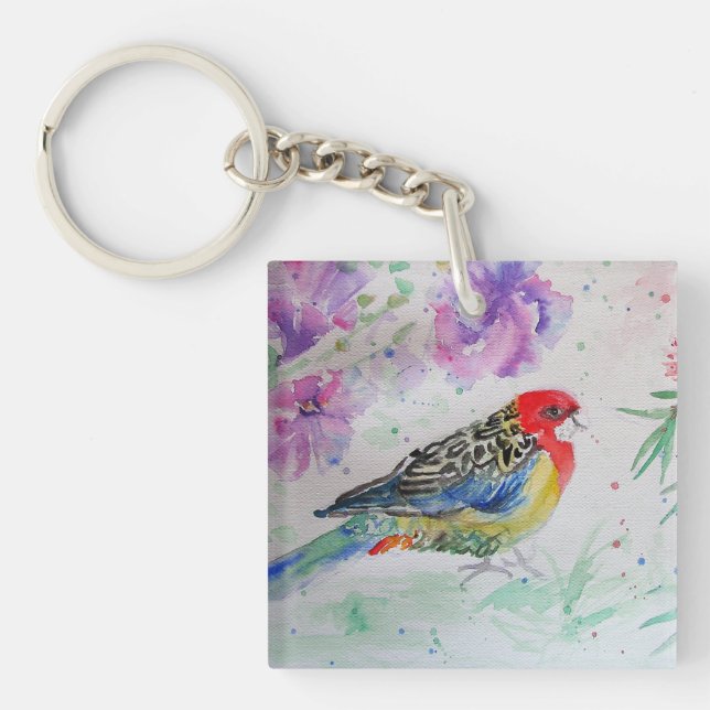 Porte-clefs Oiseaux australiens Rosella Parrot Aquarelle Art (Devant)