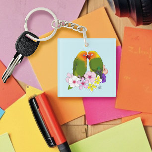 Porte-clefs Oiseaux d'amour Fleurs tropicales
