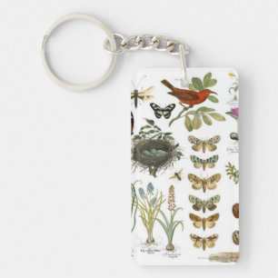 Porte-clefs oiseaux et fleurs vintages