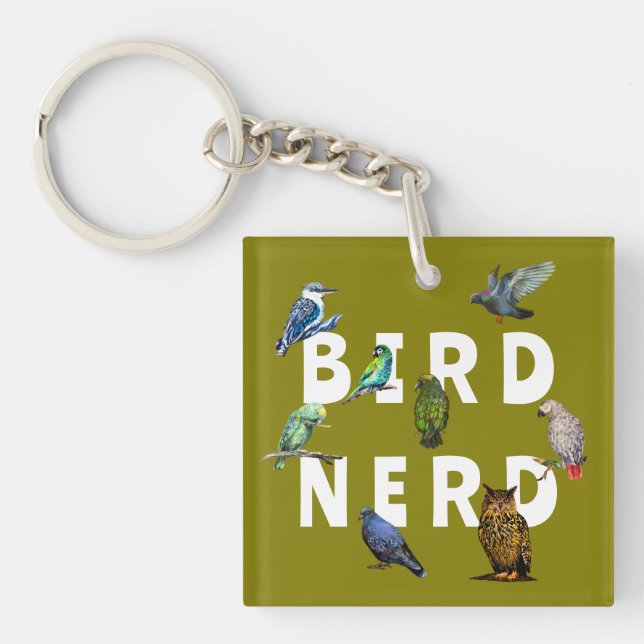Porte-clefs OISEAUX NERD, perroquets, hibou, pigeons, kookabur (Devant)