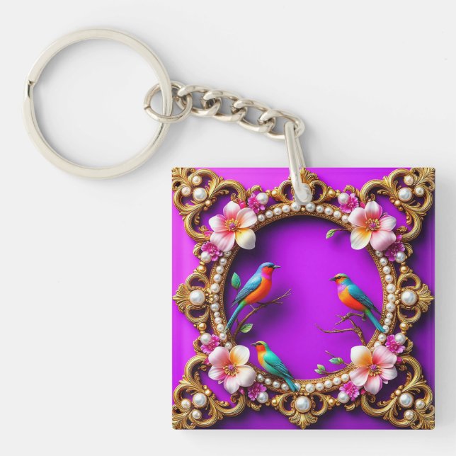 Porte-clefs Oiseaux Vibrants Posés (Devant)