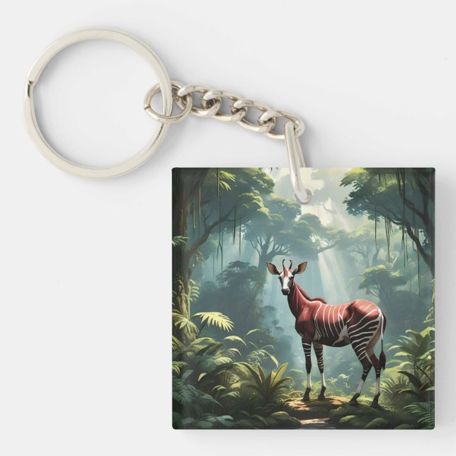 Porte-clefs Okapi Dans La Forêt Pluviale, (Zebra Giraffe) (Devant)