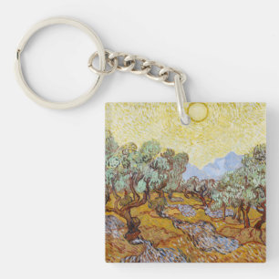 Porte-clefs Oliviers au ciel et au soleil jaunes
