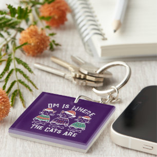 Porte-clefs Om est là où les chats sont amusants Yoga Noël