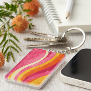 Porte-clefs Ondes roses rétro – Fond ondulé vintage