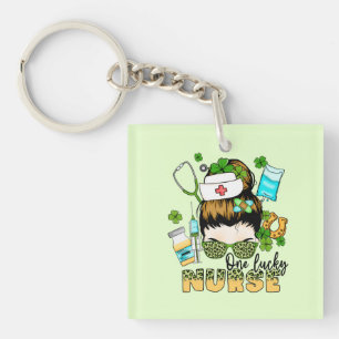 Porte-clefs One Lucky Nurse - Messy Bun - St. Patrick’s Day