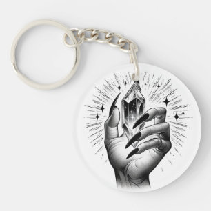 Porte-clefs Ongles Noirs Longs & Magie de l'Énergie Cristallin
