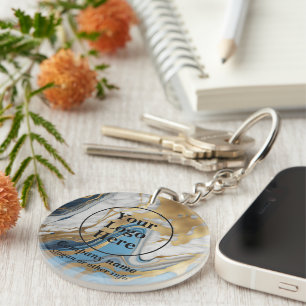 Porte-clefs Or bleu et marbre blanc