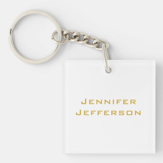 Porte-clefs Or Doré et Blanc Élégant Moderne Professionnel (Devant)