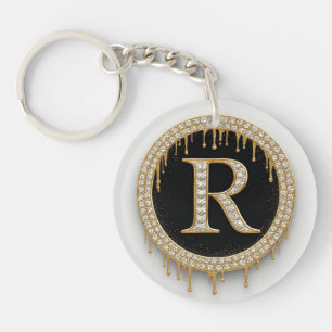 Porte-clefs Or Initiale R Noir Objet de Famille