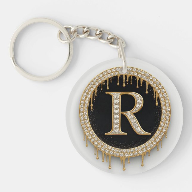 Porte-clefs Or Initiale R Noir Objet de Famille (Devant)