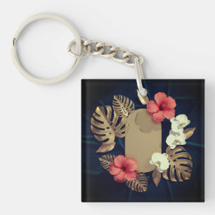Porte-clefs Or Monstera Botanique Tropical Hibiscus Élégant