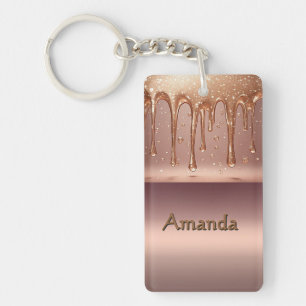 Porte-clefs Or rose métallisé liquide qui coule avec paillette