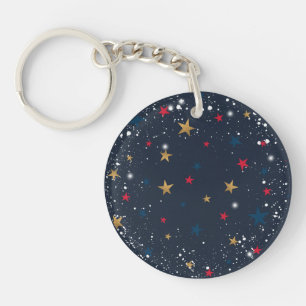 Porte-clefs Or, stars rouges, snowflakes on blue. Solive