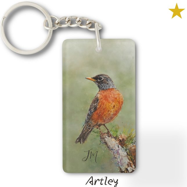 Porte-clefs Orange American Robin Peinture Initiales (Créateur téléchargé)