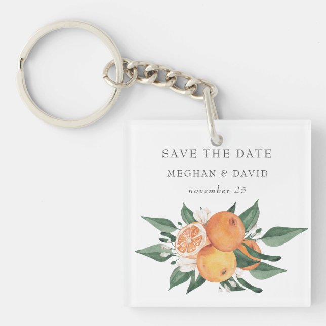 Porte-clefs Orange Blossoms Citrus Botanical Save the Date (Devant)