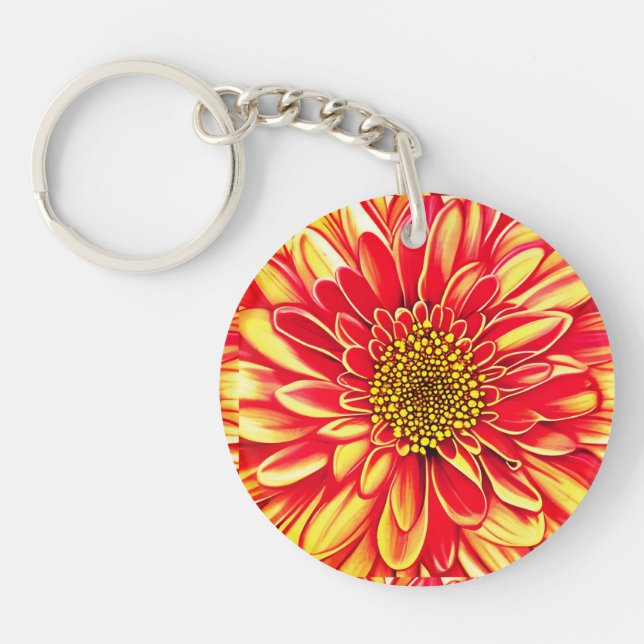 Porte-clefs Orange géant et fleurs d'aster jaune doré (Devant)