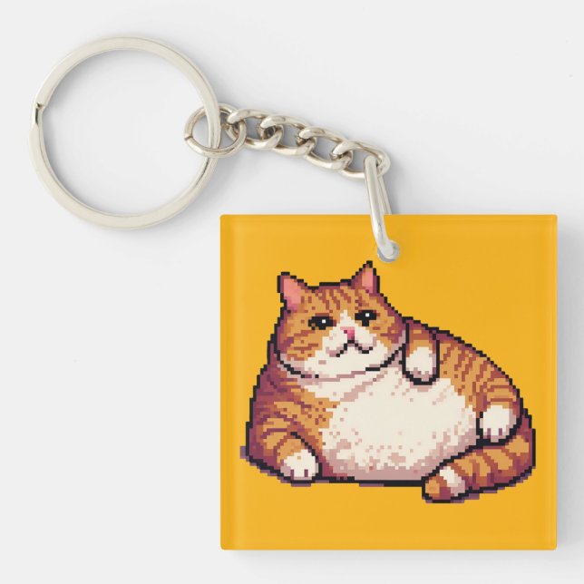 Porte-clefs Orange gros chat mème pixel art (Devant)