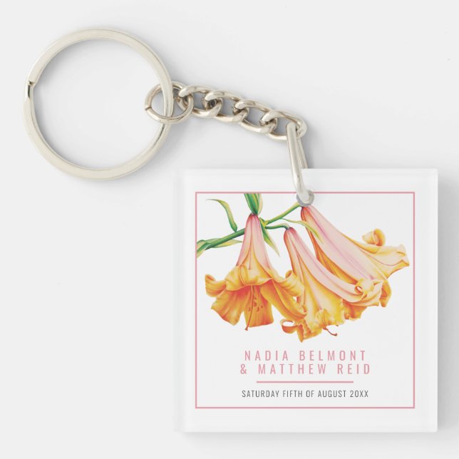 Porte-clefs Orange Lily Wedding personalized guest keepsake (Devant)