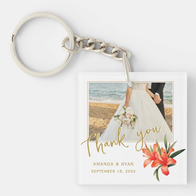 Porte-clefs Orange Oleander Fleurs Merci photo Mariage (Devant)