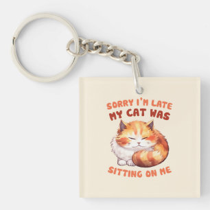 Porte-clefs Orange Tabby Chat - Désolé, je suis en retard