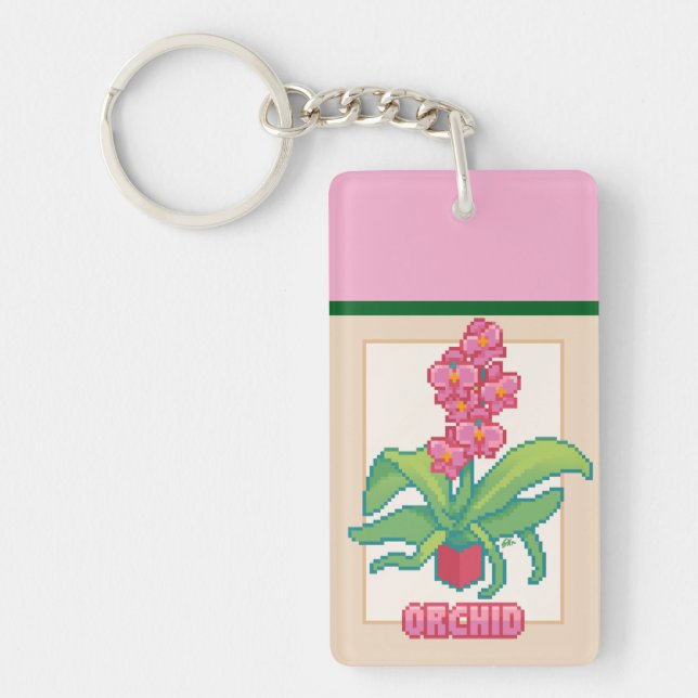 Porte-clefs Orchid Pixelart, Pixel Art (Devant)