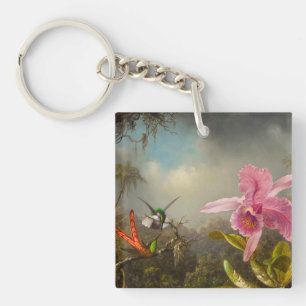 Porte-clefs Orchidée avec deux colibris Heade