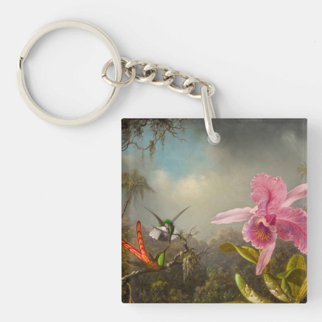 Porte-clefs Orchidée avec deux colibris Heade (Devant)