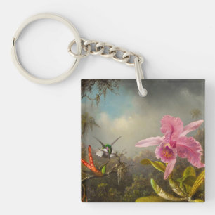 Porte-clefs Orchidée avec deux colibris Heade