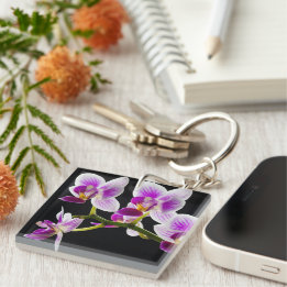 Porte-clefs Orchidée blanche et violette