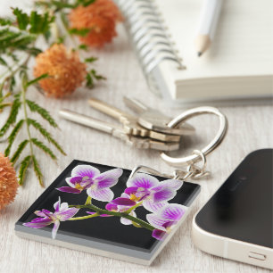 Porte-clefs Orchidée blanche et violette