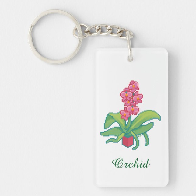 Porte-clefs orchidée pixelart, Pixel Art  (Devant)