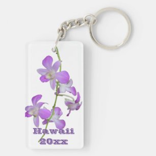 Porte-clefs Orchidées d'Hawaï pourpres et blanches