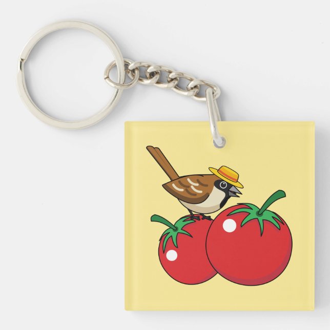 Porte-clefs Organic lover Sparrow Eating Red Tomato (Devant)