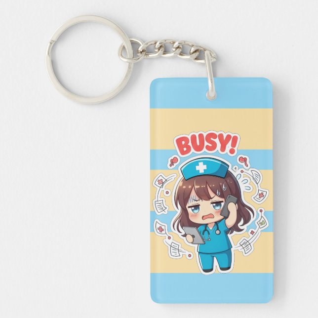 Porte-clefs Original Chibi Nurse 3.0 - Busy (Devant)
