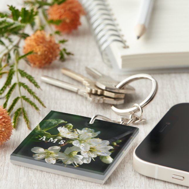 Porte-clefs Original White Plum Blossom Art Acrylic Keychain (Devant Droit)