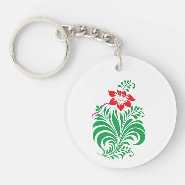 Porte-clefs Ornamental Floral Flower Design – Elegant (Devant)
