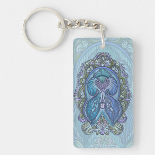 Porte-clefs Ornat bleu et design Mandala Turquoise