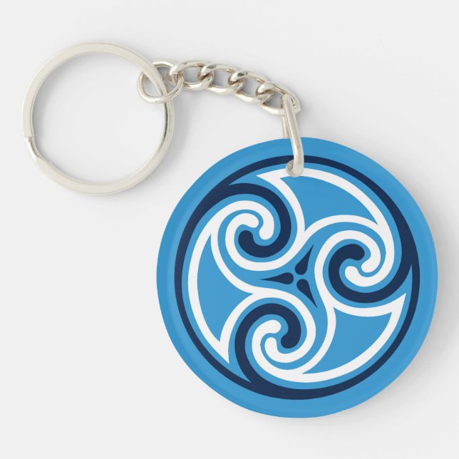 Porte-clefs Ornement de Triskele celtique, bleu ciel et blanc (Devant)