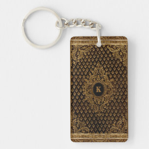 Porte-clefs Ornement doré avec votre Monogramme