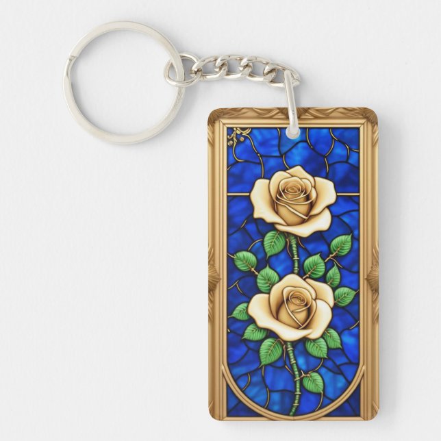 Porte-clefs Ornement Rose Doré Artwork (Devant)