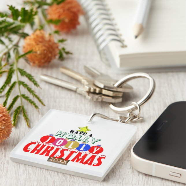 Porte-clefs Ornements de sapin de Noël avec monogramme (Devant Droit)