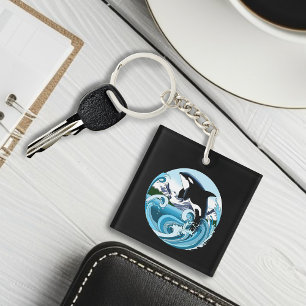Porte-clefs Orque Majestueux Baleine Tueuse Vagues Bleues Océa