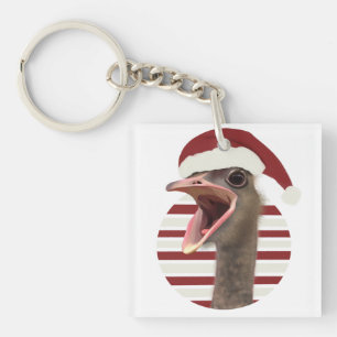 Porte-clefs Ostrich de Noël joyeux avec chapeau de Père Noël