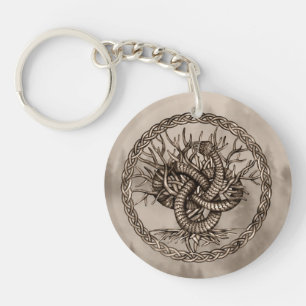 Porte-clefs Ouroboros noeud celtique avec arbre de vie Sepia