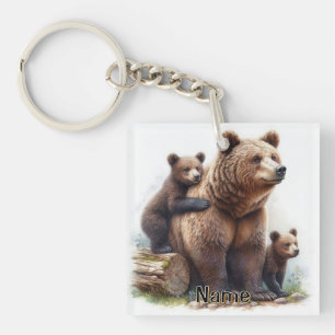 Porte-clefs Ours brun avec deux oursons