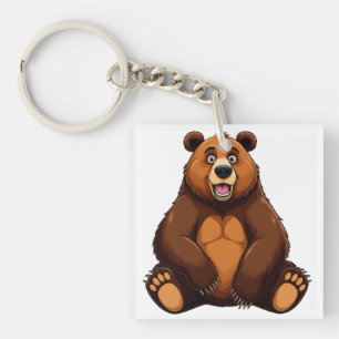 Porte-clefs Ours brun de dessin animé heureux assis en train d