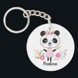 Porte-clefs Ours de panda blanc blanc noir personnalisé<br><div class="desc">Un mignon panda rose décore ce porte - clé. Favorise une fête d'anniversaire pour filles mignonnes. Personnalisez-le avec votre nom,  ou le nom des invités de votre fête d'anniversaire. Conçu pour vous par Blackberry Boulevard.</div>